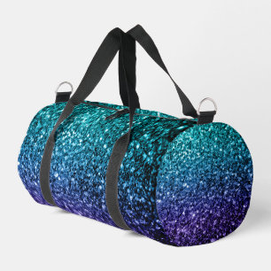 Aqua blue ombre faux glitter sparkles duffle bag