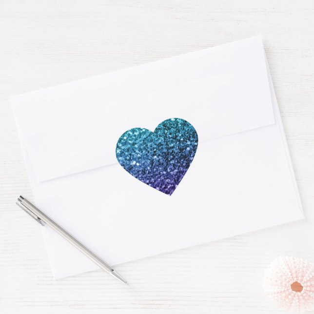 Aqua blue Ombre faux glitter sparkles Heart Sticker (Envelope)