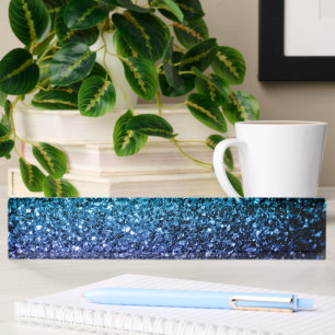 Aqua blue Ombre faux glitter sparkles Nameplate