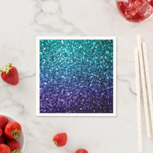 Aqua blue Ombre faux glitter sparkles Napkin