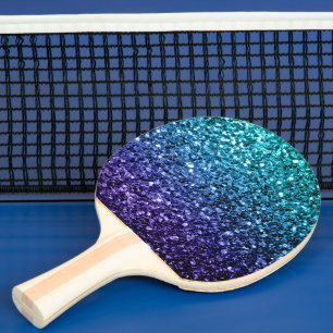Aqua blue Ombre faux glitter sparkles Ping Pong Paddle