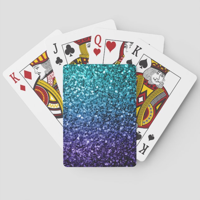 Aqua blue Ombre faux glitter sparkles Playing Cards (Back)