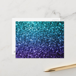 Aqua blue Ombre faux glitter sparkles Postcard