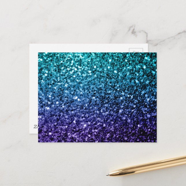 Aqua blue Ombre faux glitter sparkles Postcard (Front/Back In Situ)