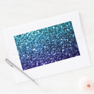 Aqua blue Ombre faux glitter sparkles Rectangular Sticker