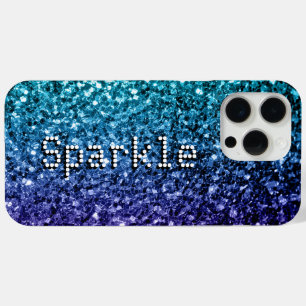 Aqua blue ombre faux glitters sparkles Your text iPhone 15 Pro Max Case