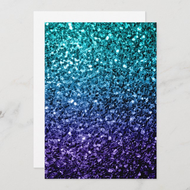  Aqua blue Ombre glitter sparkles Personalise Invitation (Front/Back)