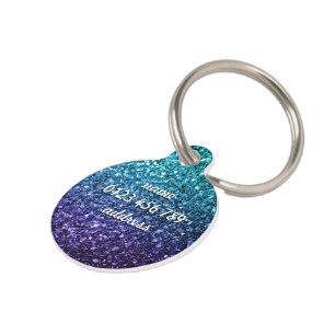 Aqua blue Ombre glitter sparkles Personalise Pet Tag