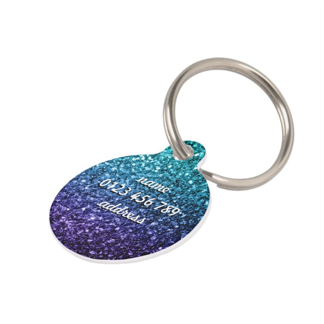  Aqua blue Ombre glitter sparkles Personalise Pet Tag (Side)