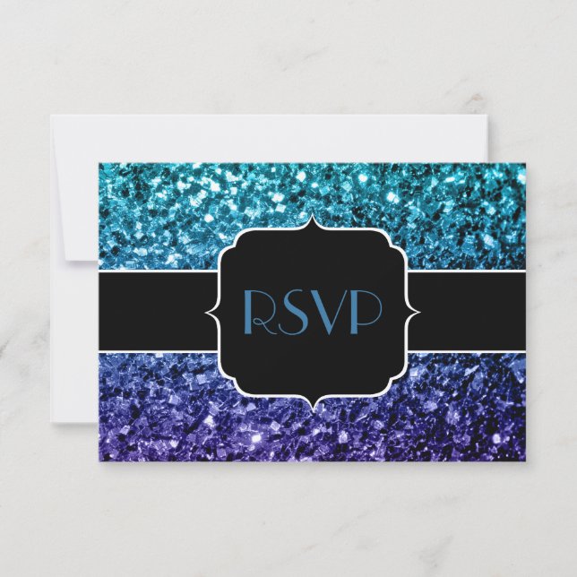Aqua blue Ombre glitter sparkles Sweet 16 RSVP (Front)
