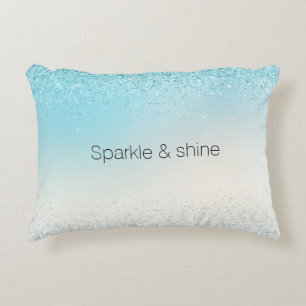 Aqua Blue Ombre Glitzy Sparkle Glitter Decorative Cushion