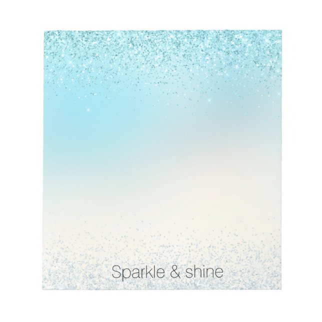 Aqua Blue Ombre Glitzy Sparkle Glitter Notepad (Front)