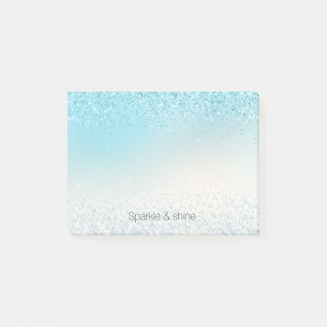 Aqua Blue Ombre Glitzy Sparkle Glitter Post-it Notes (Front)