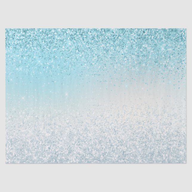 Aqua Blue Ombre Glitzy Sparkle Glitter Tissue Paper (Front)