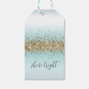 Aqua Blue Ombre Gold Glitzy Sparkle Gift Tags