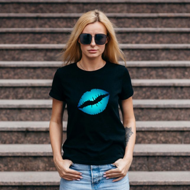 Aqua Blue Ombre Lipstick Kiss T-Shirt (Creator Uploaded)