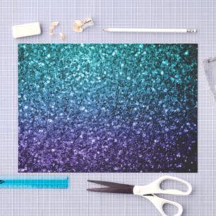 Aqua blue ombre shiny faux glitter sparkles tissue paper