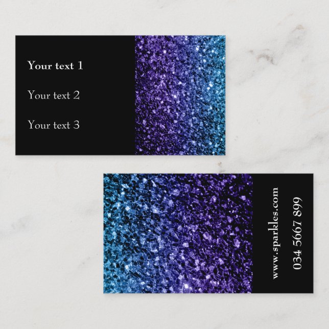 Aqua blue ombre shiny glitter sparkles and black business card (Front/Back)
