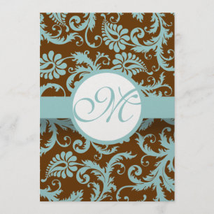 Aqua Blue on Brown Damask Wedding Menu
