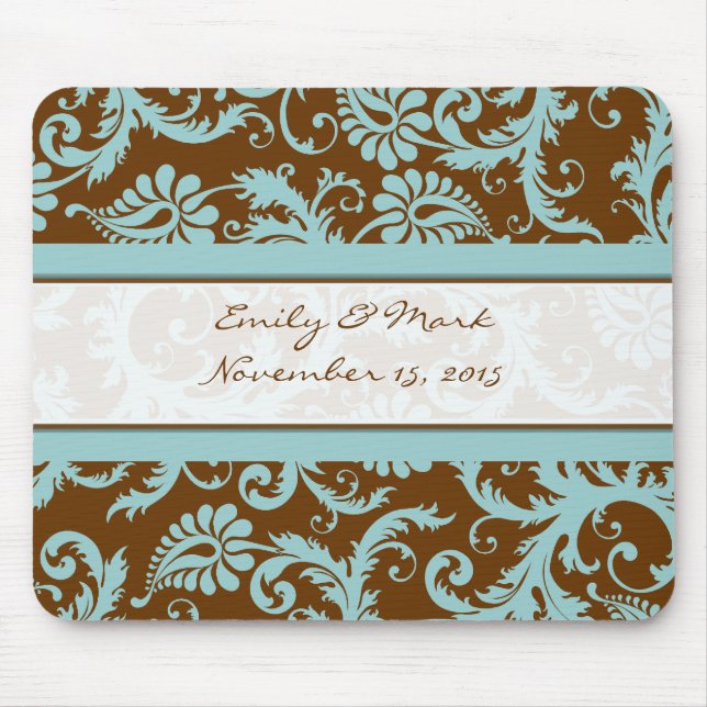 Aqua Blue on Brown Wedding Mousepad Gifts (Front)