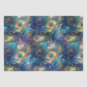 Aqua Blue Painted Peacock Feathers Tissue Paper