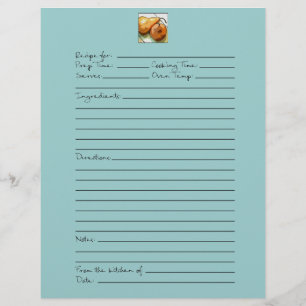 Aqua Blue Pair of Pears Recipe Pages