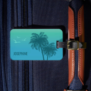 Aqua Blue Palm Trees And Birds Tropical Summer Luggage Tag