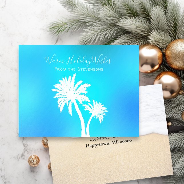 Aqua Blue Palm Trees Tropical Holiday Greeting (Creator Uploaded)