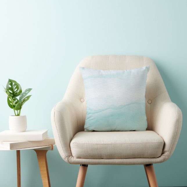 Aqua Blue Pastel Watercolor Ombre Cushion (Chair)