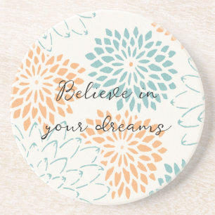 Aqua Blue Peach White Floral Coaster