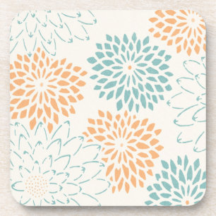 Aqua Blue Peach White Floral Coaster