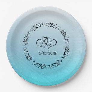 Aqua Blue Personalised Wedding Paper Plates