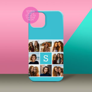 Aqua Blue Photo Collage Custom Monogram