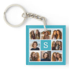 Aqua Blue Photo Collage Custom Monogram