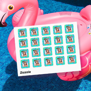 Aqua Blue Photo Stickers Summertime Pattern