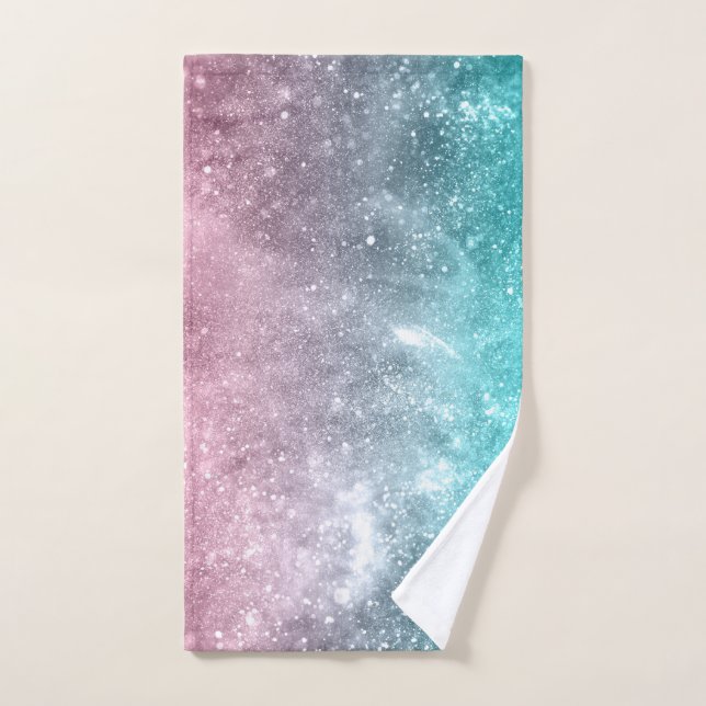 Aqua blue Pink ombre sea galaxy abstract Bath Towel Set (Hand Towel)