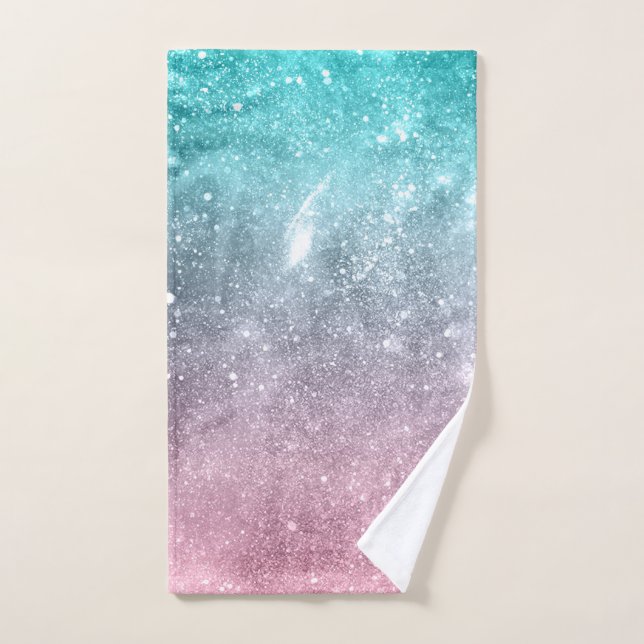 Aqua blue Pink ombre sea galaxy abstract Bath Towel Set (Hand Towel)