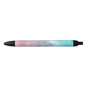 Aqua blue Pink ombre sea galaxy abstract Black Ink Pen