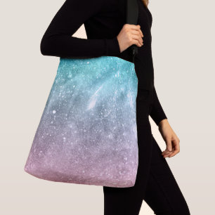 Aqua blue Pink ombre sea galaxy abstract Crossbody Bag