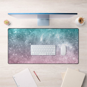 Aqua blue Pink ombre sea galaxy abstract Desk Mat