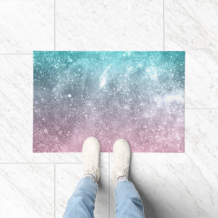 Aqua blue Pink ombre sea galaxy abstract Doormat