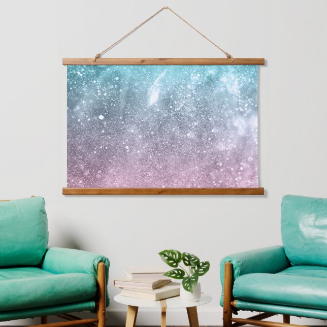 Aqua blue Pink ombre sea galaxy abstract Hanging Tapestry (Living Room)
