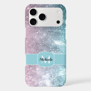 Aqua blue Pink ombre sea galaxy abstract Monogram