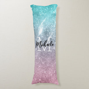 Aqua blue Pink ombre sea galaxy abstract Monogram Body Cushion