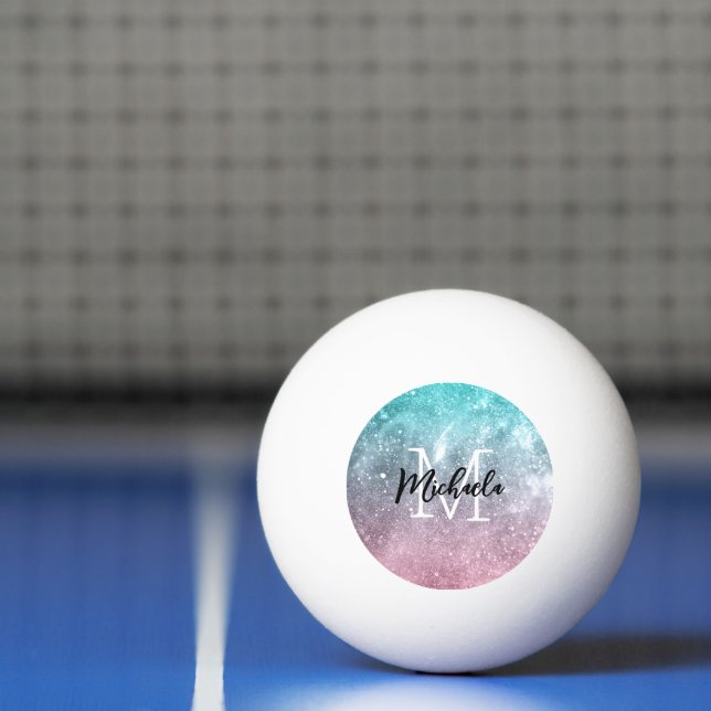 Aqua blue Pink ombre sea galaxy abstract Monogram Ping Pong Ball (Net)