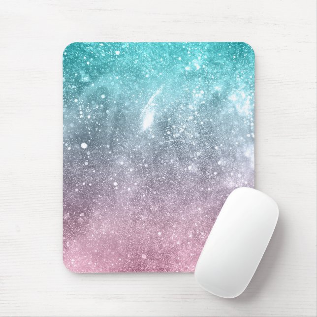 Aqua blue Pink ombre sea galaxy abstract Mouse Pad (With Mouse)