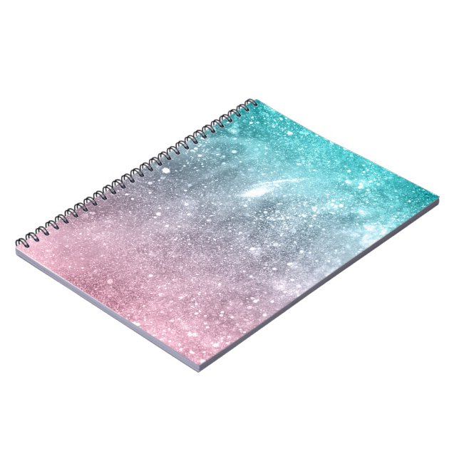 Aqua blue Pink ombre sea galaxy abstract Notebook (Left Side)