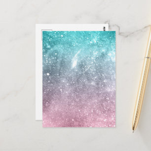 Aqua blue Pink ombre sea galaxy abstract Postcard