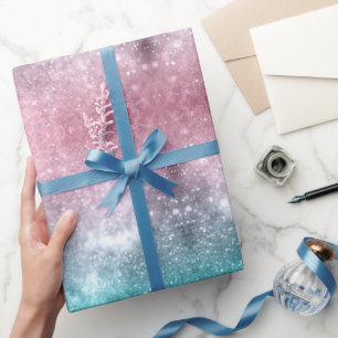 Aqua blue Pink ombre sea galaxy abstract Wrapping Paper