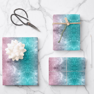 Aqua blue Pink ombre sea galaxy abstract Wrapping Paper Sheet